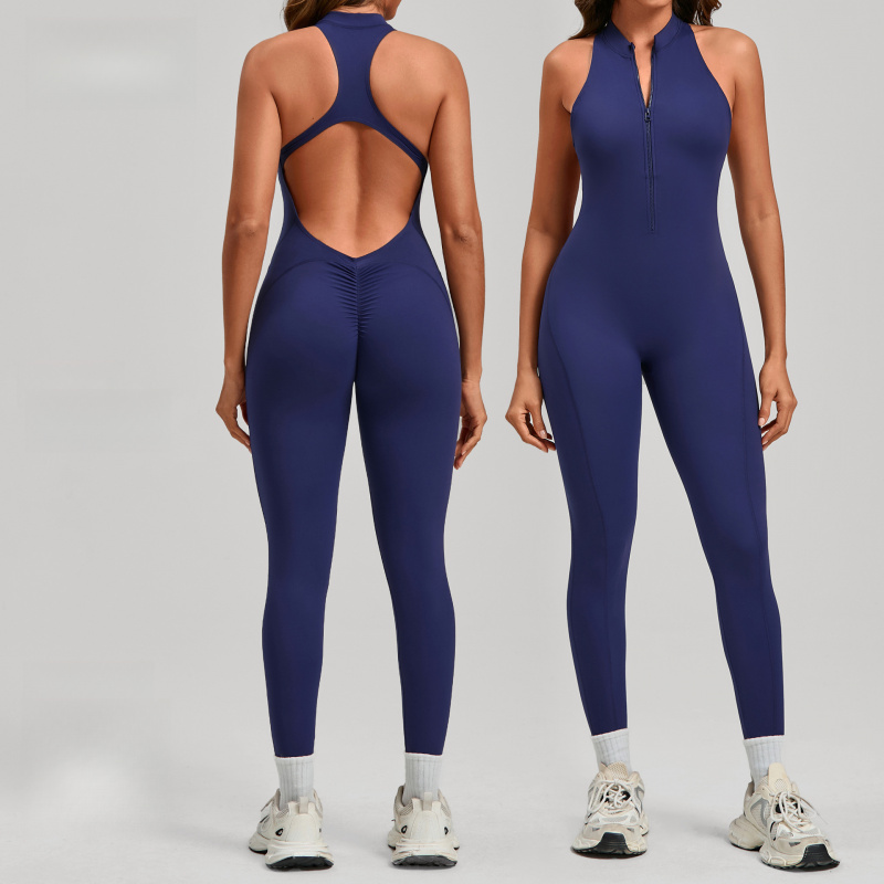 Yoga Fitness Jumpsuit - جمبسوت يوغا نسائي قطعة واحدة بسحاب،
