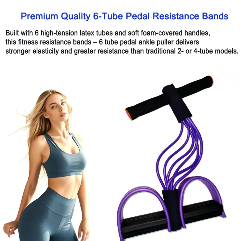 Yoga Pedal Puller Fitness Equipment - حبل مقاومة بدواسة القدم بـ 6