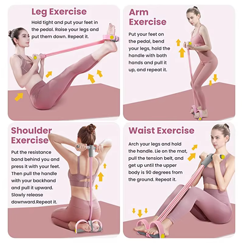أربطة مقاومة بأربع أنابيب، حبل - مراجعة Yoga Pedal Puller Fitness Equipment وسعره