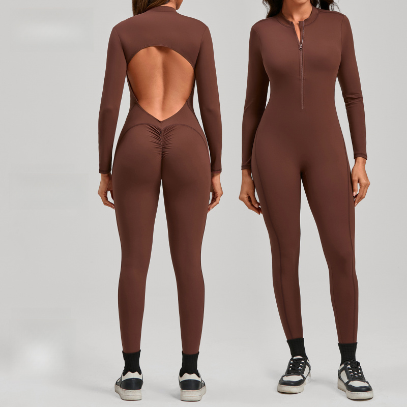 بدلة يوجا نسائية بسحاب وأكمام  - مراجعة Yoga Fitness Jumpsuit وسعره