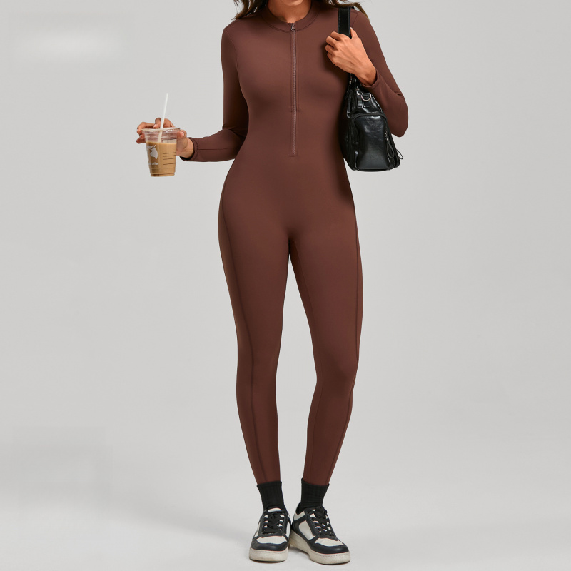 بدلة يوجا نسائية بسحاب وأكمام  - مراجعة Yoga Fitness Jumpsuit وسعره